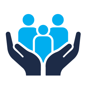 Hands supporting a group of three people.