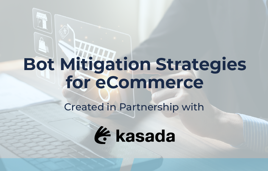 “Bot mitigation strategies for eCommerce course—Kasada partnership—hands using a laptop with digital shopping cart and payment icons.