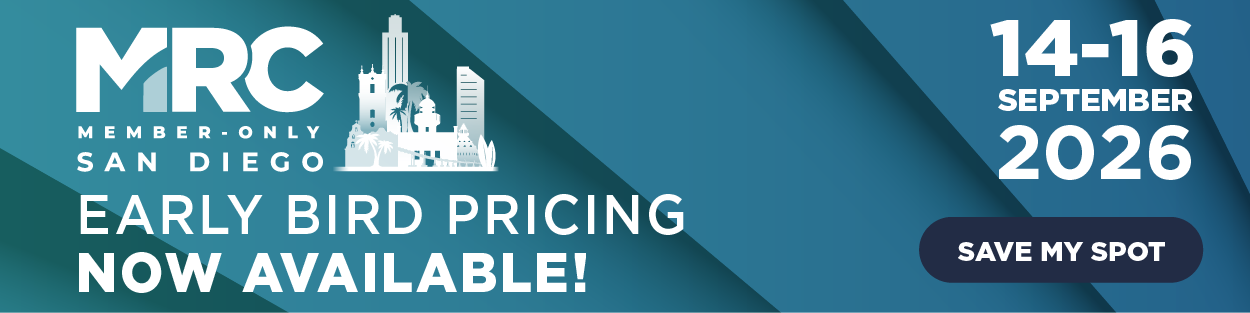 MRC member-only San Diego 2026 early bird pricing now available, September 14–16, with Save My Spot button.