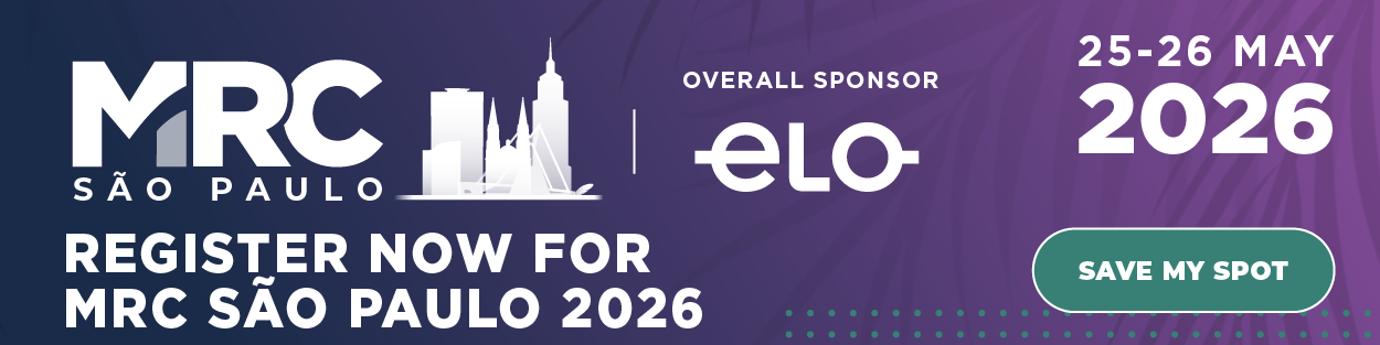 MRC São Paulo 2026 registration banner featuring Elo as overall sponsor, event dates 25–26 May 2026, and a “Save My Spot” call-to-action.