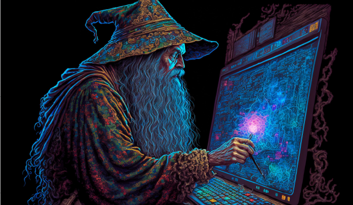 Picture of a wizard pointing at a screen